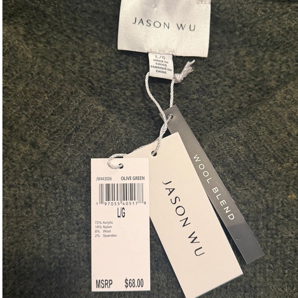 NEW JASON WU Wool Blend Green V Neck Balloon Sleeve Sweater Large - Picture 4 of 12